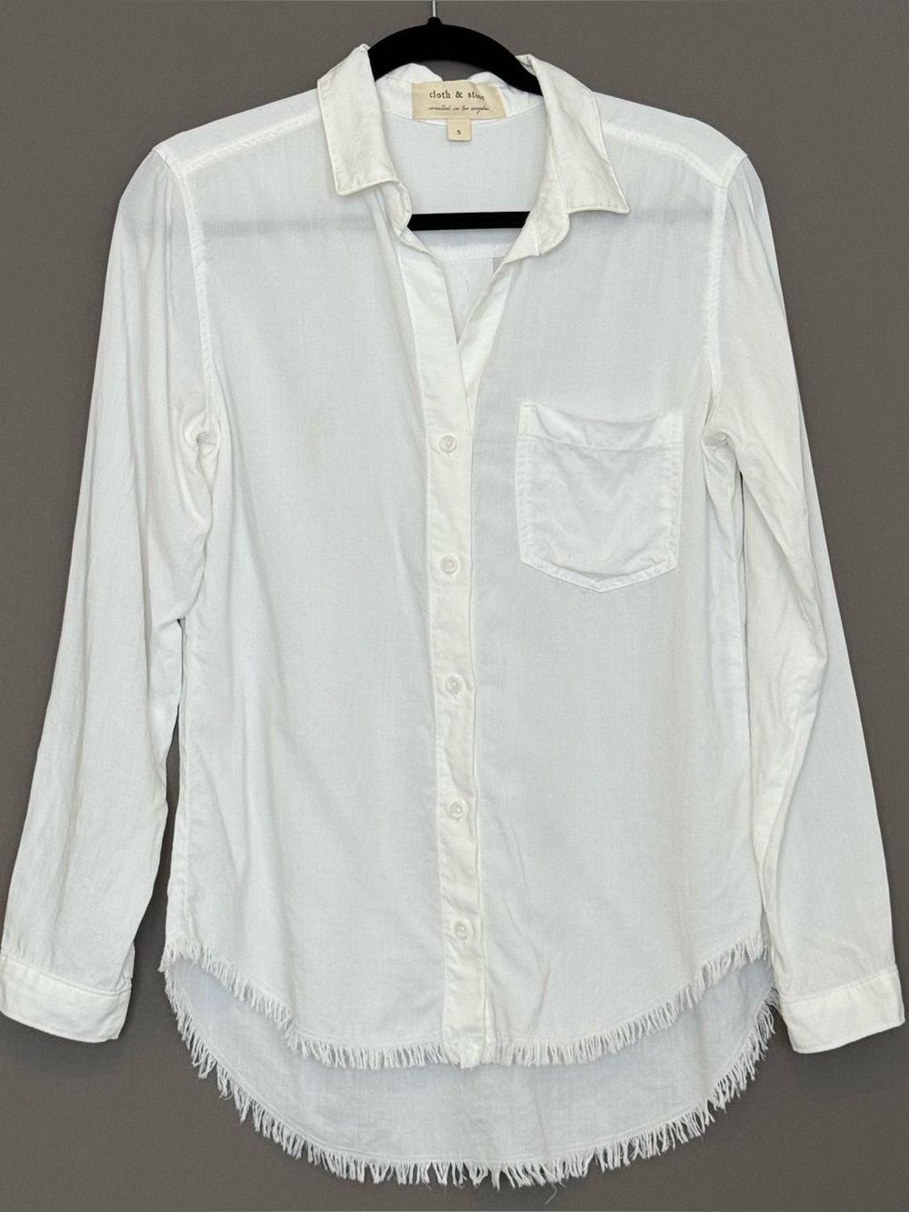 Cloth & Stone Button Down Sheer LS Shirt Womens S Boho Festival Frayed Hem